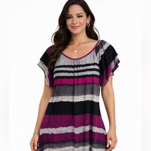 Lavish asymmetrical Blouse Size M colors black, purple, and light and dark gray